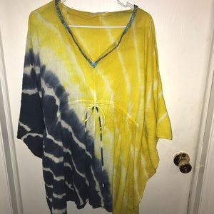 Gently used Michael Michael Kors tye dye draw string tunic w/blue beads